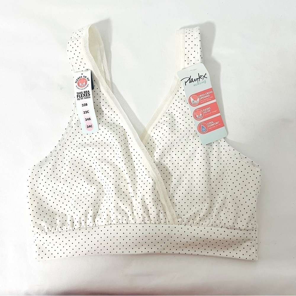 Playtex Women XS White Black Polkadot Nursing Pullover Wirefree Bra Flex to Fit
